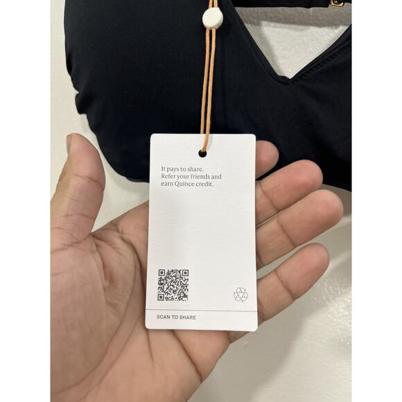 Quince Italian V-Neck Bikini Top S Black Swimwear Beach Luxury Minimal Capsule - Picture 5 of 10